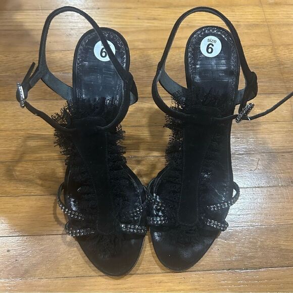 Givenchy Suede Leather Lace Stiletto Sandals Pump with Rhinestones - Picture 3 of 10